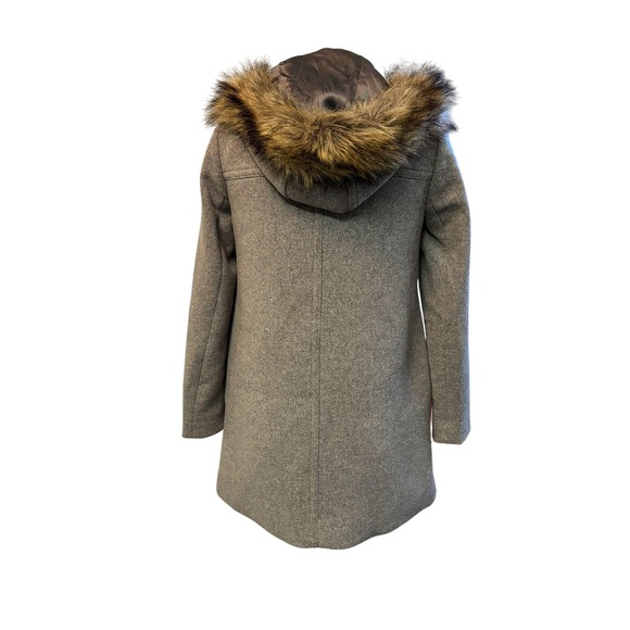 J.Crew Wool Blend Coat with Faux Fur‎ Hood Gray Winter Outerwear Sz Petite 00 - Picture 3 of 11